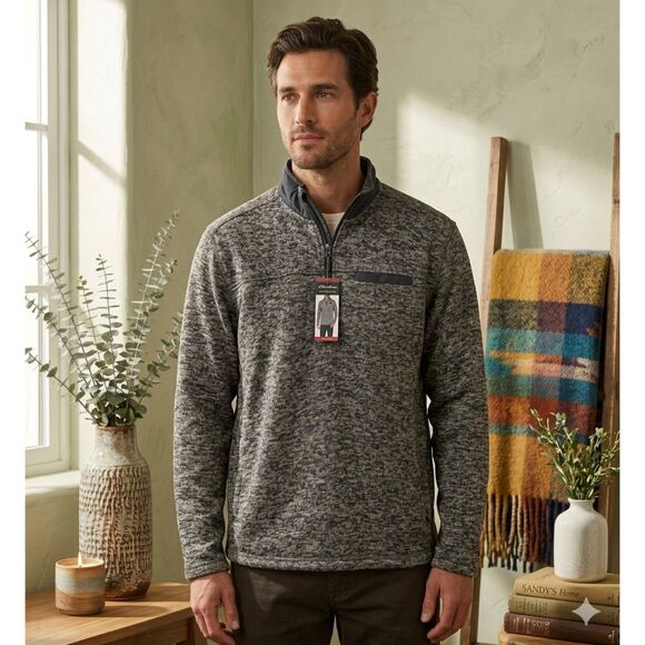 Eddie Bauer Other - Eddie Bauer Fleece Pullover Mens XL Gray 1/4 Zip Moc Neck Pockets Warm